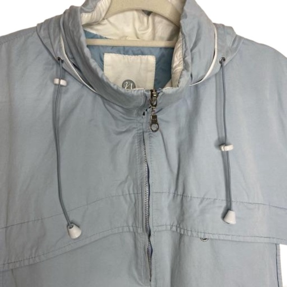 80s 90s Vintage NUAGE Powder Blue White High Neck Zip Windbreaker Jacket Large - Picture 6 of 16